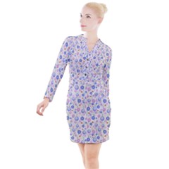 Watercolor Dandelions Button Long Sleeve Dress by SychEva