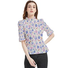 Watercolor Dandelions Frill Neck Blouse