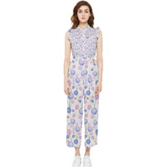 Watercolor Dandelions Women s Frill Top Jumpsuit