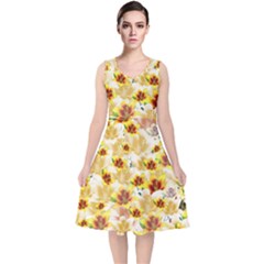 Lonely Flower Populated V-neck Midi Sleeveless Dress  by JustToWear