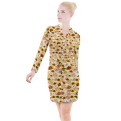 Lonely Flower Populated Button Long Sleeve Dress by JustToWear