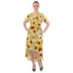 Lonely Flower Populated Front Wrap High Low Dress by JustToWear