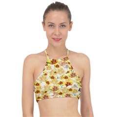 Lonely Flower Populated Racer Front Bikini Top by JustToWear