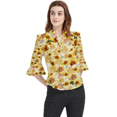 Lonely Flower Populated Loose Horn Sleeve Chiffon Blouse