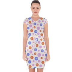 Multicolored Circles Capsleeve Drawstring Dress  by SychEva