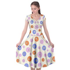 Multicolored Circles Cap Sleeve Wrap Front Dress by SychEva