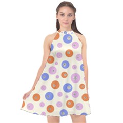 Multicolored Circles Halter Neckline Chiffon Dress  by SychEva