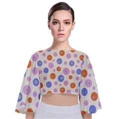 Multicolored Circles Tie Back Butterfly Sleeve Chiffon Top by SychEva