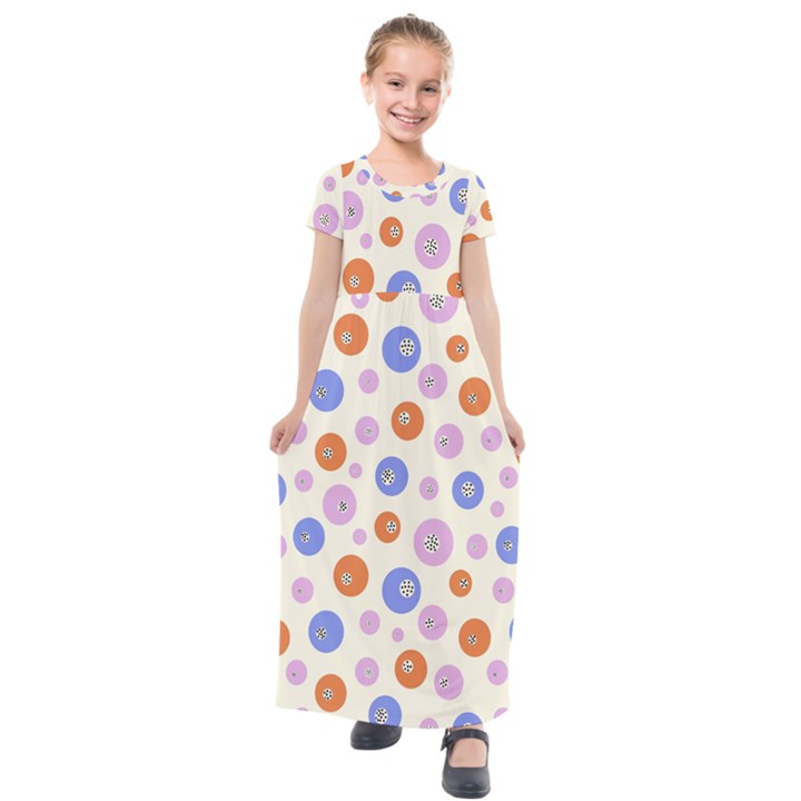 Multicolored Circles Kids  Short Sleeve Maxi Dress