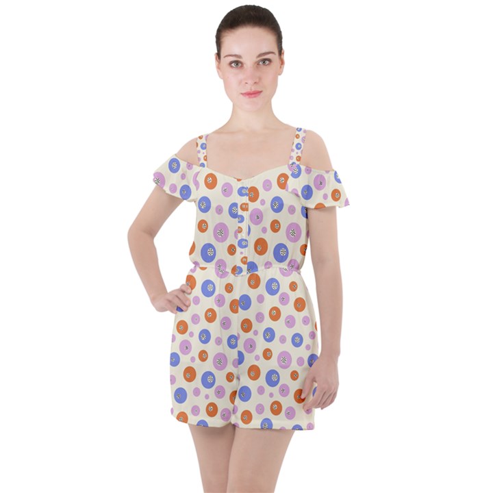 Multicolored Circles Ruffle Cut Out Chiffon Playsuit