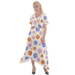 Multicolored Circles Cross Front Sharkbite Hem Maxi Dress by SychEva