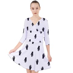 Vampire Hand Motif Graphic Print Pattern Quarter Sleeve Front Wrap Dress by dflcprintsclothing