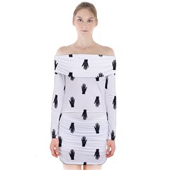 Vampire Hand Motif Graphic Print Pattern Long Sleeve Off Shoulder Dress