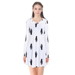 Vampire Hand Motif Graphic Print Pattern Long Sleeve V-neck Flare Dress