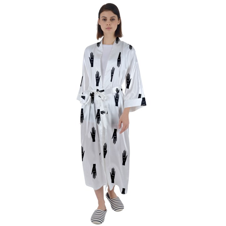 Vampire Hand Motif Graphic Print Pattern Maxi Satin Kimono