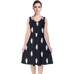 Vampire Hand Motif Graphic Print Pattern 2 V-neck Midi Sleeveless Dress  by dflcprintsclothing