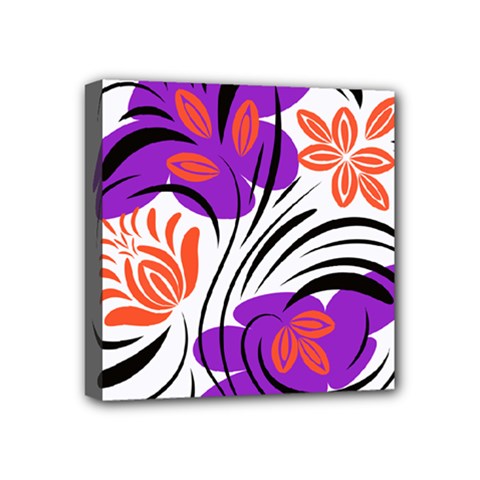 Abstract Folk Floral Art  Flowers Print, Poster   Mini Canvas 4  X 4  (stretched) by Eskimos