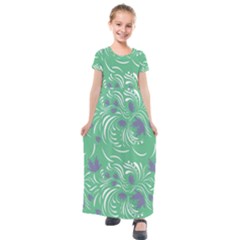 Folk Floral Pattern  Abstract Flowers Print  Seamless Pattern Kids  Short Sleeve Maxi Dress by Eskimos