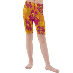 Folk Floral Pattern  Abstract Flowers Print  Seamless Pattern Kids  Mid Length Swim Shorts by Eskimos