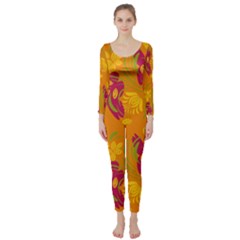 Folk Floral Pattern  Abstract Flowers Print  Seamless Pattern Long Sleeve Catsuit by Eskimos