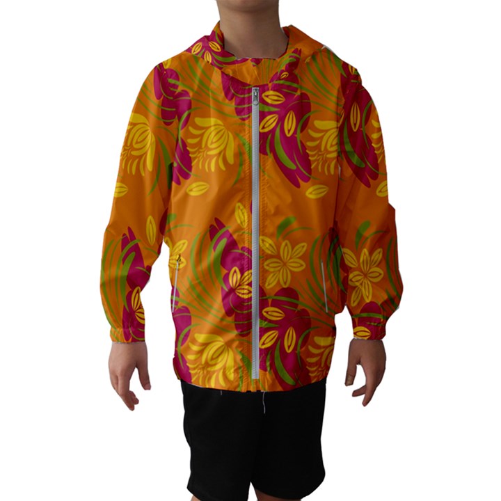 Folk floral pattern. Abstract flowers print. seamless pattern Kids  Hooded Windbreaker