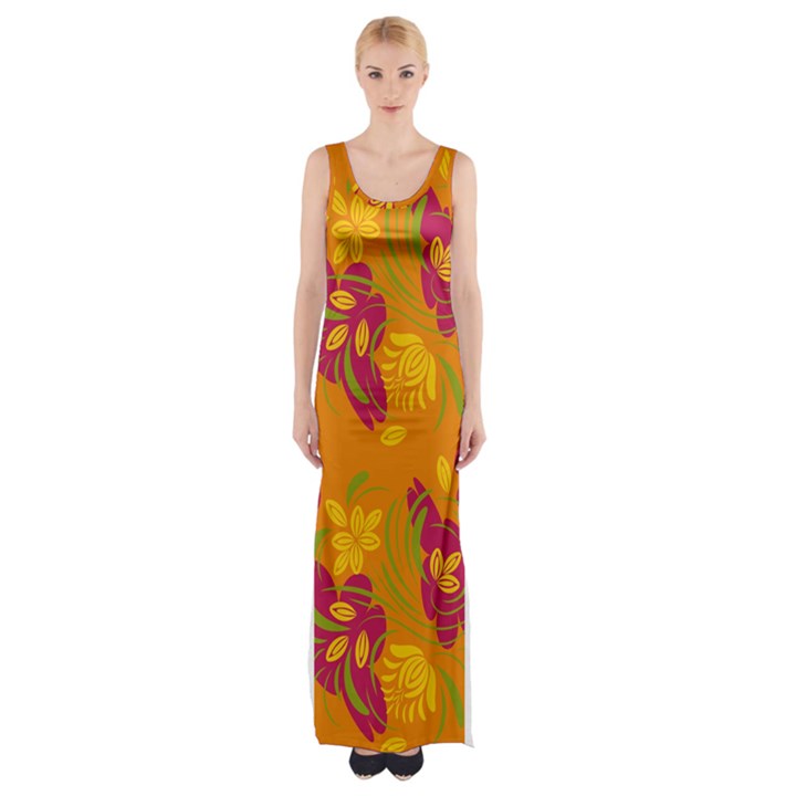 Folk floral pattern. Abstract flowers print. seamless pattern Thigh Split Maxi Dress