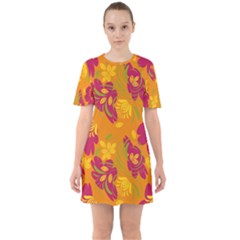 Folk Floral Pattern  Abstract Flowers Print  Seamless Pattern Sixties Short Sleeve Mini Dress by Eskimos