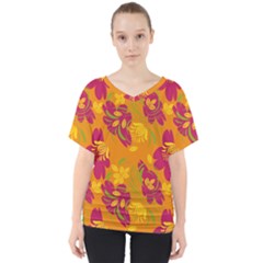 Folk Floral Pattern  Abstract Flowers Print  Seamless Pattern V-neck Dolman Drape Top by Eskimos