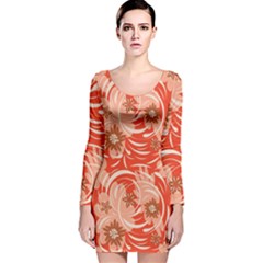 Folk Floral Pattern  Abstract Flowers Print  Seamless Pattern Long Sleeve Velvet Bodycon Dress by Eskimos