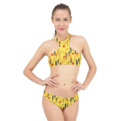 Folk floral pattern. Abstract flowers print. seamless pattern High Neck Bikini Set