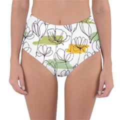 Flower Line Art Color Seamless Pattern Reversible High-waist Bikini Bottoms by Kizuneko