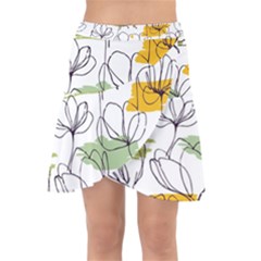 Flower Line Art Color Seamless Pattern Wrap Front Skirt