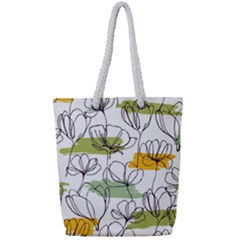 Flower Line Art Color Seamless Pattern Full Print Rope Handle Tote (small) by Kizuneko