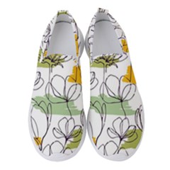 Flower Line Art Color Seamless Pattern Women s Slip On Sneakers by Kizuneko