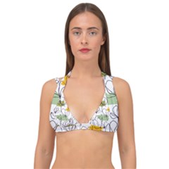 Flower Line Art Color Seamless Pattern Double Strap Halter Bikini Top by Kizuneko