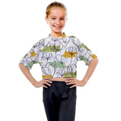 Flower Line Art Color Seamless Pattern Kids Mock Neck Tee