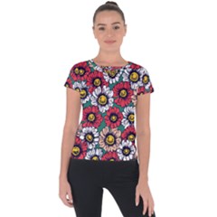 Daisy Colorfull Seamless Pattern Short Sleeve Sports Top 