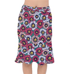 Daisy Colorfull Seamless Pattern Short Mermaid Skirt by Kizuneko