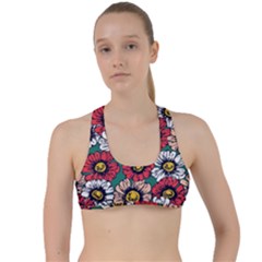 Daisy Colorfull Seamless Pattern Criss Cross Racerback Sports Bra by Kizuneko