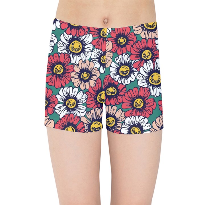 Daisy Colorfull Seamless Pattern Kids  Sports Shorts