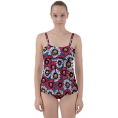 Daisy Colorfull Seamless Pattern Twist Front Tankini Set by Kizuneko