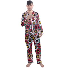 Daisy Colorfull Seamless Pattern Men s Long Sleeve Satin Pajamas Set by Kizuneko