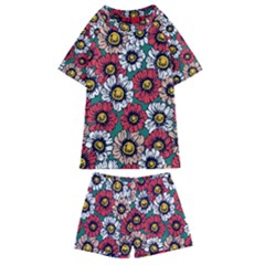 Daisy Colorfull Seamless Pattern Kids  Swim Tee And Shorts Set by Kizuneko