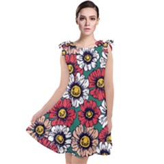 Daisy Colorfull Seamless Pattern Tie Up Tunic Dress