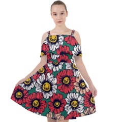 Daisy Colorfull Seamless Pattern Cut Out Shoulders Chiffon Dress by Kizuneko