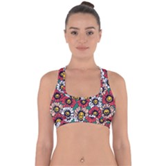 Daisy Colorfull Seamless Pattern Cross Back Hipster Bikini Top  by Kizuneko