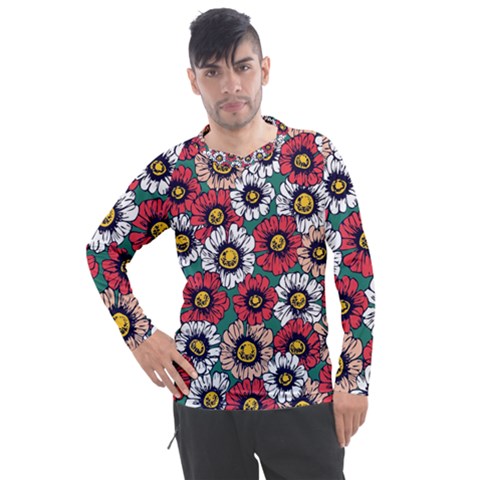 Daisy Colorfull Seamless Pattern Men s Pique Long Sleeve Tee by Kizuneko