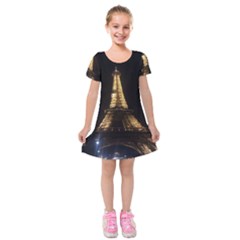 Tour Eiffel Paris Nuit Kids  Short Sleeve Velvet Dress by kcreatif