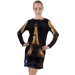 Tour Eiffel Paris Nuit Long Sleeve Hoodie Dress by kcreatif