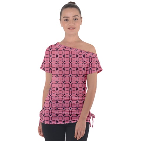 Circles On Pink Off Shoulder Tie-up Tee by JustToWear